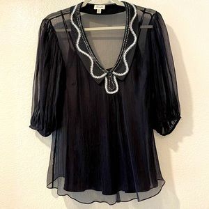 Temperley London Beaded Sheer Black Top